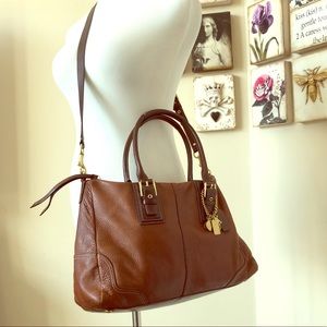 Coach tobacco brown & tan pebbled leather satchel